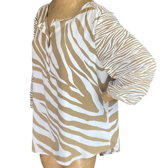 Chico's Zebra Waves Holly Blouse Sz 3(XL/16) White Tan #284P - Picture 6 of 10